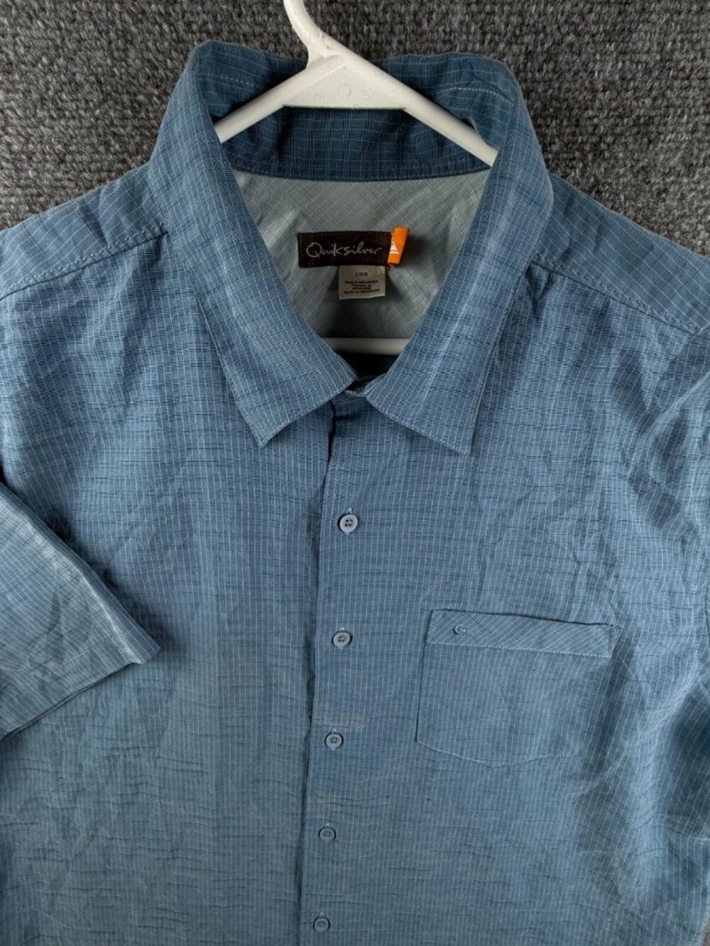Quiksilver Polynosic Blend Men Short Sleeve Button Up Shirt Blue Large Check